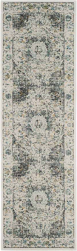 SAFAVIEH Evoke Collection Runner Rug - 2'2" x 11', Grey & Gold, Shabby Chic Oriental Medallion Design, Non-Shedding & Easy to Clean, Ideal for Hallway, Foyer, Kitchen, Entryway, Bedroom (EVK220B)