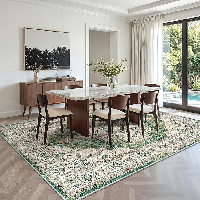 zesthome WashableRug 5x7 Area Rugs,Stain Resistant Rugs for Living Room,Bedroom,Non-Slip Backing Home Decor Rug, Vintage Medallion Pattern Rugs (Green,5'x7')