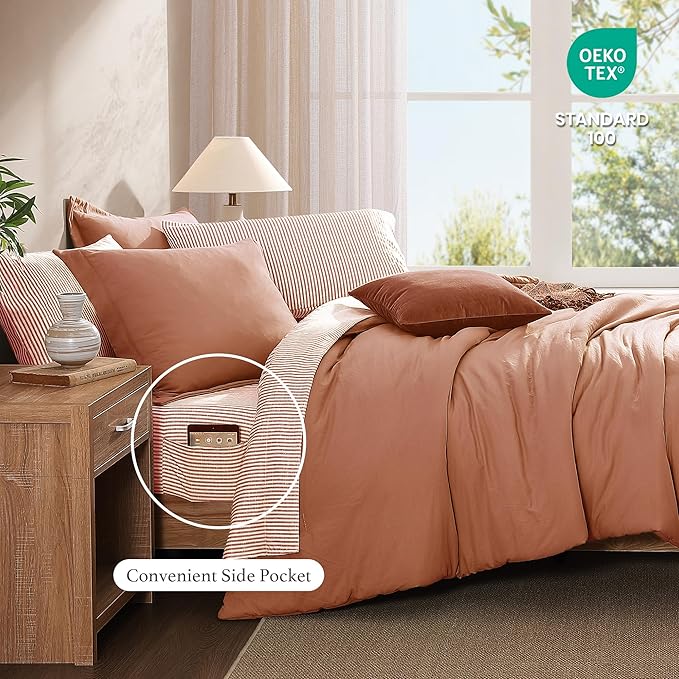 Monbix Full Size Comforter Set - 7 Pieces Autumn Leaf Prewashed Bed in a Bag Full Bedding Sets with Comforters, All Seasons Comforter Bed Set with Sheets, Pillowcases & Shams