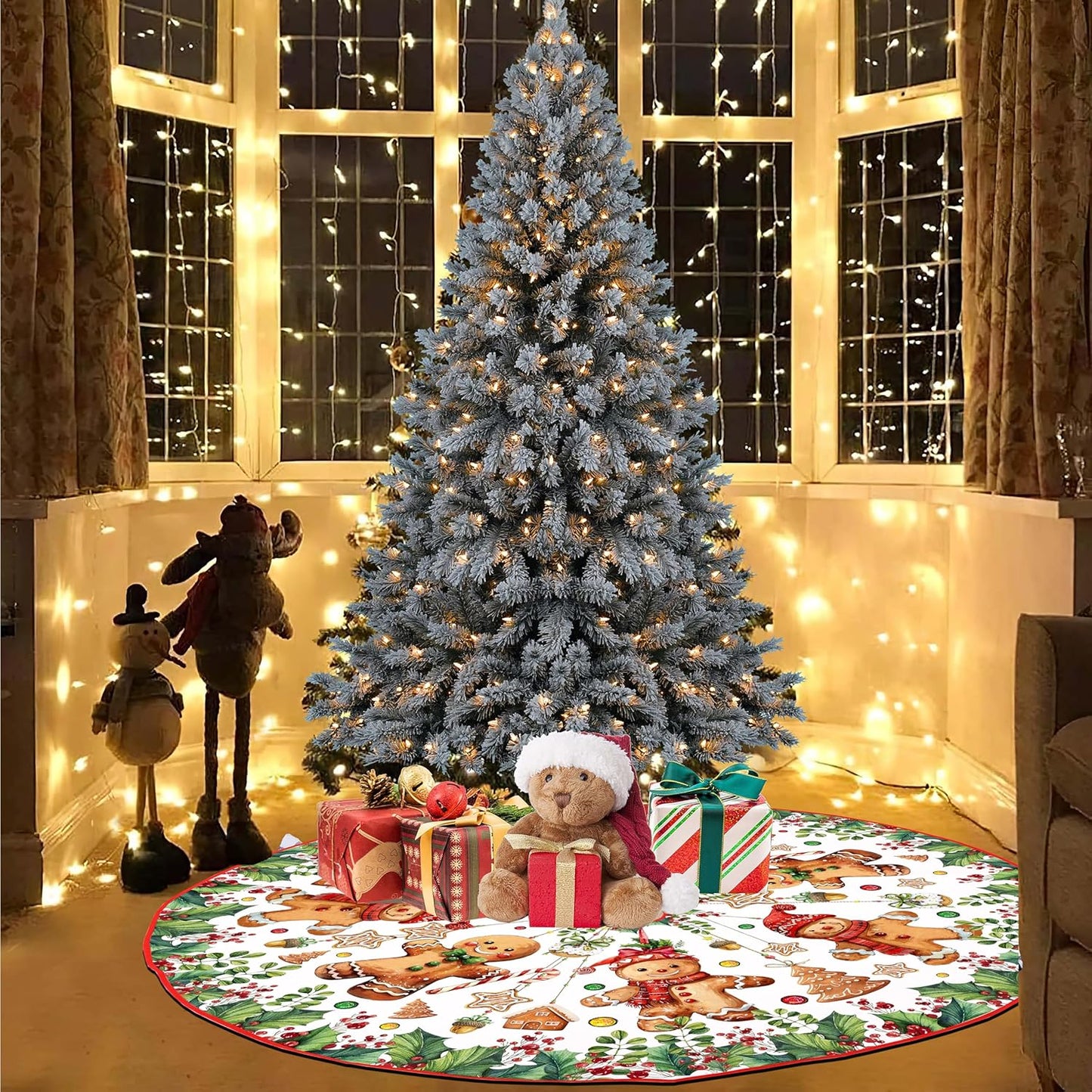 Baccessor Cute Gingerbread Man Christmas Tree Skirt 36 Inch, Merry Christmas Christmas Tree Skirt Collar for Winter Xmas Holiday Farmhouse Vintage Rustic Party Decoration