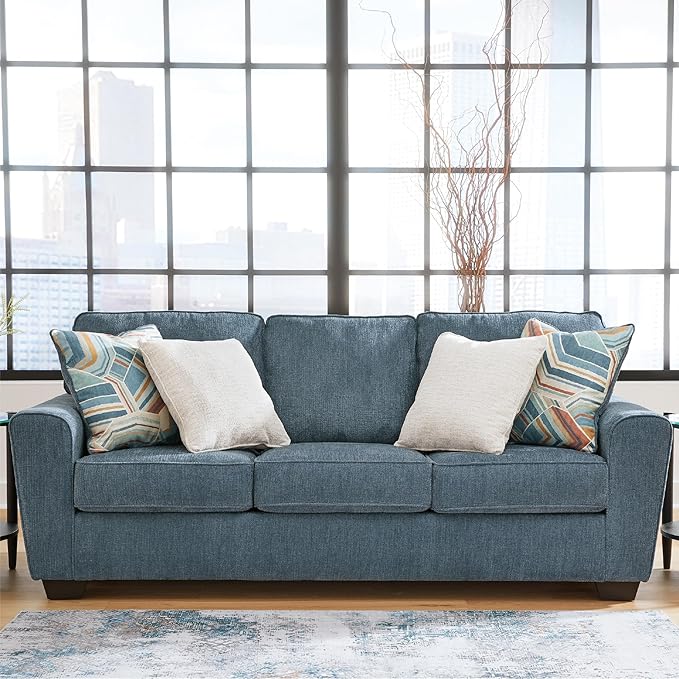 Signature Design by Ashley Cashton Casual 2-in-1 Sofa Sleeper with Folding Gel Memory Foam Mattress, Queen, Blue