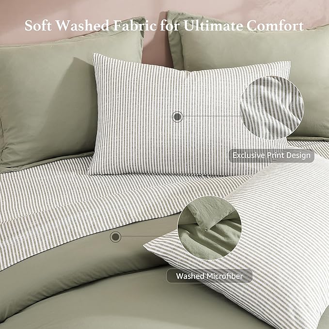 Monbix Oversized Queen Size Comforter Set - 7 Pieces Green Prewashed Bed in a Bag Bedding Sets with Comforters, All Seasons Ultra Soft Comforter Bed Set with Sheets, Pillowcases & Shams