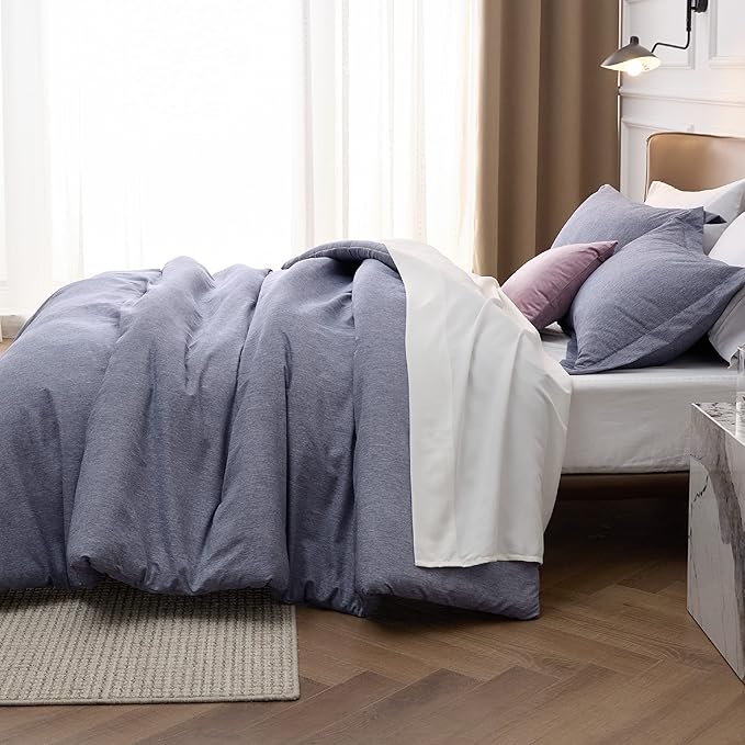 Bedsure Queen Comforter Set - Denim Grey Comforter Queen Size, Soft Bedding for All Seasons, Cationic Dyed Bedding Set, 3 Pieces, 1 Comforter (90"x90") and 2 Pillow Shams (20"x26"+2")