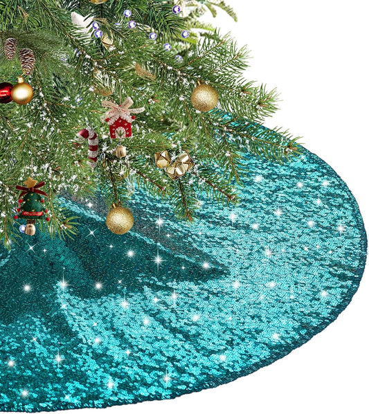 Eternal Beauty Christmas Tree Skirt, 36 Inch Teal Sequin Tree Skirt Small Xmas Tree Skirt for Christmas Tree Decorations