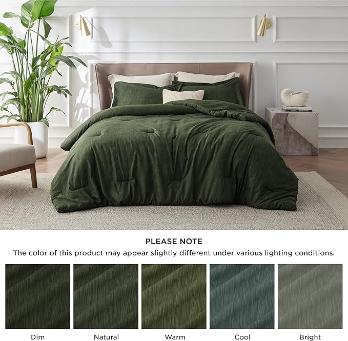 Bedsure Oversized King Comforter Set - Dark Green Soft Bedding for All Seasons, Cationic Dyed Bed Set, 3 Pieces, 1 Oversized King Size Comforter (120"x98") and 2 Pillow Shams (20"x36"+2")