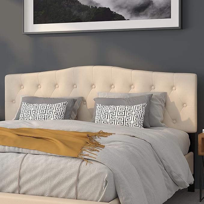 Flash Furniture Cambridge Button Tufted and Diamond Stitched Upholstered King Size Headboard in Beige Fabric