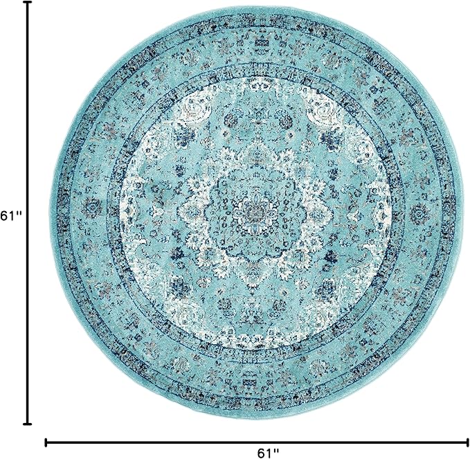 SAFAVIEH Evoke Collection Area Rug - 5'1" Round, Light Blue, Shabby Chic Oriental Medallion Design, Non-Shedding & Easy to Clean, Ideal for Living Room, Bedroom, Dining Space (EVK220E)