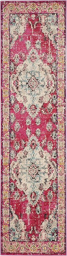 SAFAVIEH Monaco Collection Runner Rug - 2'2" x 8', Pink & Multi, Non-Shedding & Easy to Clean, Distressed Medallion Design, Ideal for Hallway, Foyer, Entryway, Kitchen, Bedroom (MNC243D)