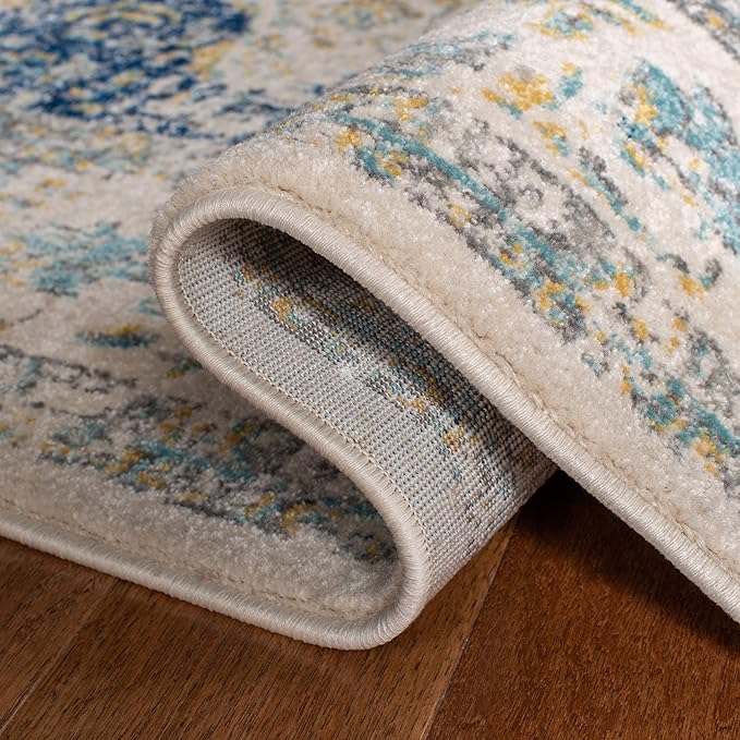 SAFAVIEH Evoke Collection Area Rug - 6'7" x 9', Ivory & Blue, Shabby Chic Oriental Medallion Design, Non-Shedding & Easy to Clean, Ideal for Living Room, Bedroom, Dining Space (EVK220C)