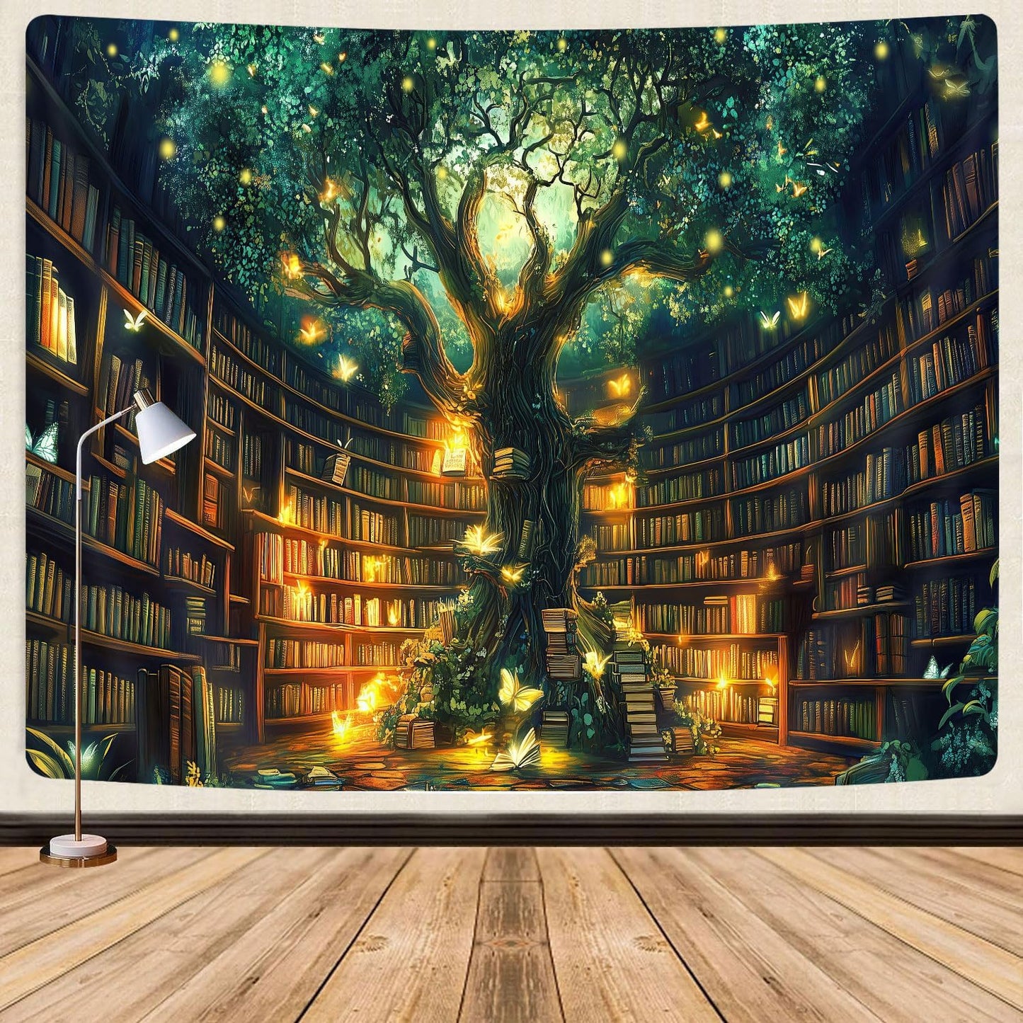 Fantasy Library Tapestry, Fairytale Tree Magic Bookshelf Aesthetic Tapestries for Classroom, Witchy Fairy Tree Mysterious Vintage Bookshelf Book Art Tapestry Wall Hanging College Room Bedroom, 80"X60"