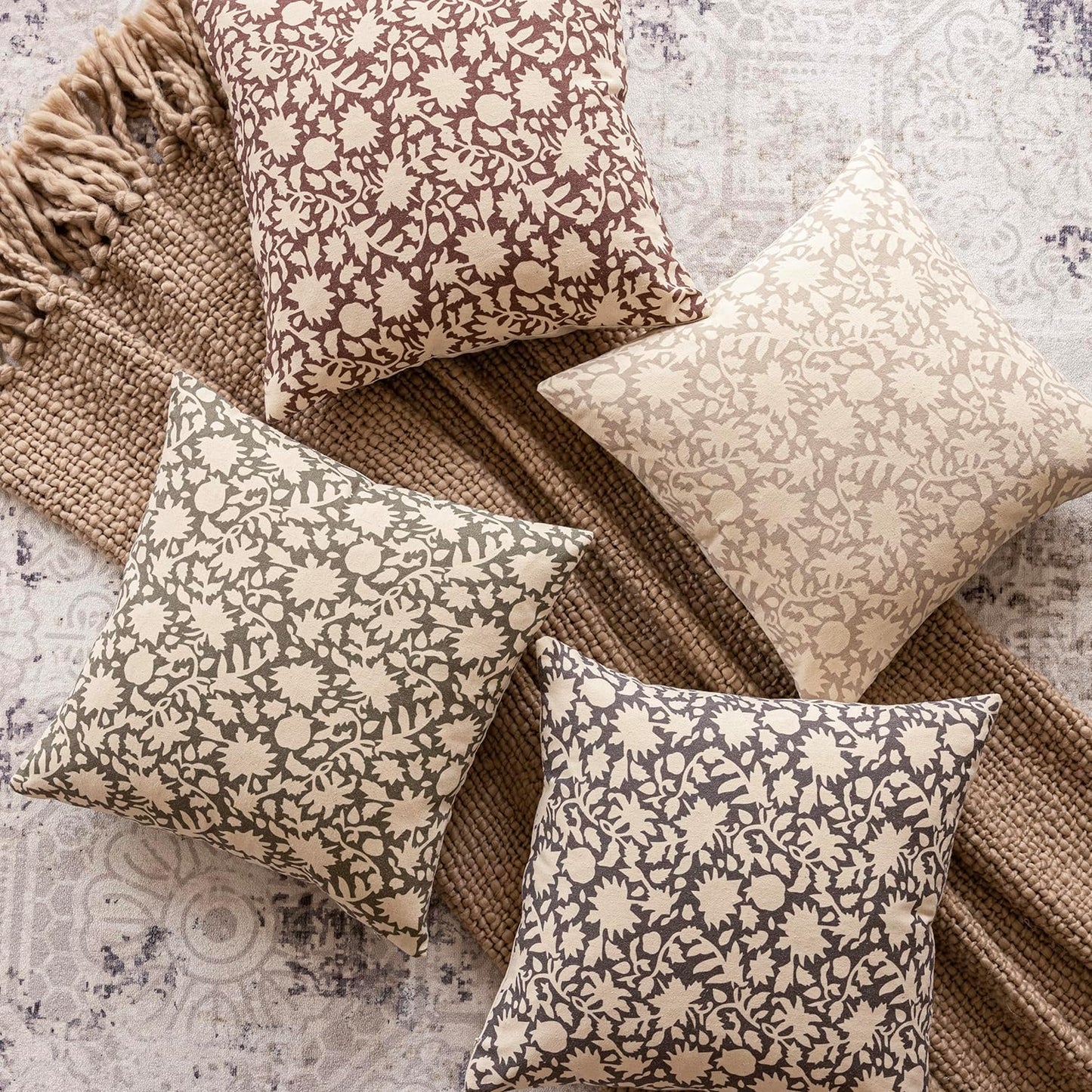 Foindtower Set of 2 Decorative Long Body Lumbar Throw Pillow Covers Accent Farmhouse Cushion Covers Boho Floral Pillowcase for Couch Sofa Bedroom Living Room Home Decor Outdoor,14×36 Inch,Rustic Gray