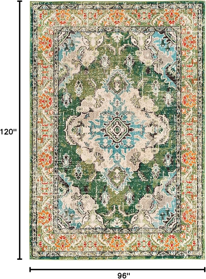 SAFAVIEH Monaco Collection Area Rug - 8' x 10', Forest Green & Light Blue, Non-Shedding & Easy to Clean, Distressed Medallion Design, Ideal for Living Room, Bedroom, Dining Space (MNC243F)