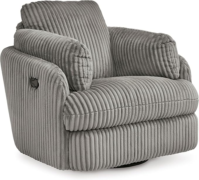 Signature Design by Ashley Tie-Breaker Swivel Glider Recliner, 2 Bolster Pillows, Hidden Storage, Fabric Upholstery, 41.38" W x 40.25" D x 39.75" H, Light Gray