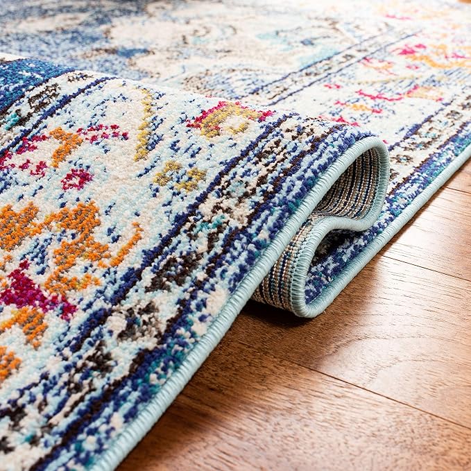 SAFAVIEH Monaco Collection Area Rug - 8' x 10', Navy & Light Blue, Non-Shedding & Easy to Clean, Distressed Medallion Design, Ideal for Living Room, Bedroom, Dining Space (MNC243N)