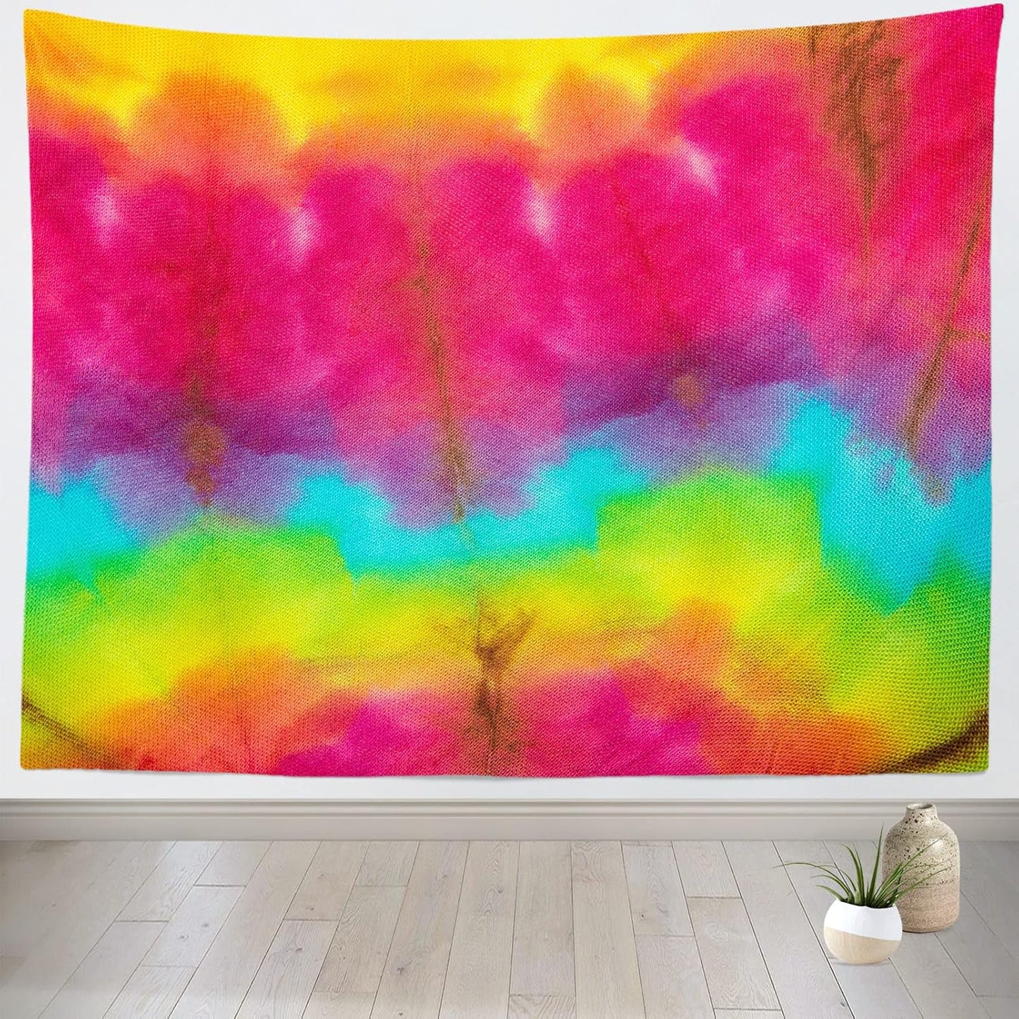 BELECO Tie Dye Tapestry Wall Hanging 106x70 Inch Fabric Tie Dye Color Texture Background Tapestry Groovy Sign Rainbow Tapestry Hippie Tie Dye Tapestries for Bedroom Living Room Dorm Decor