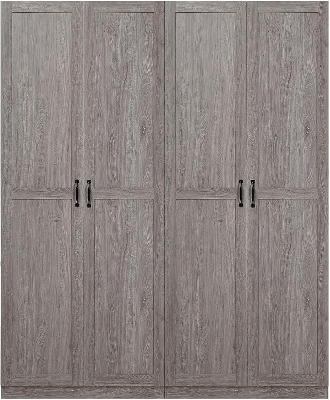 Manhattan Comfort Cornelia Modern Tall Storage Cabinet with Doors and Adjustable Shelves 1.0 - Freestanding Pantry Organizer for Kitchen, Laundry Room, Garage, or Mudroom, Set of 2, Grey