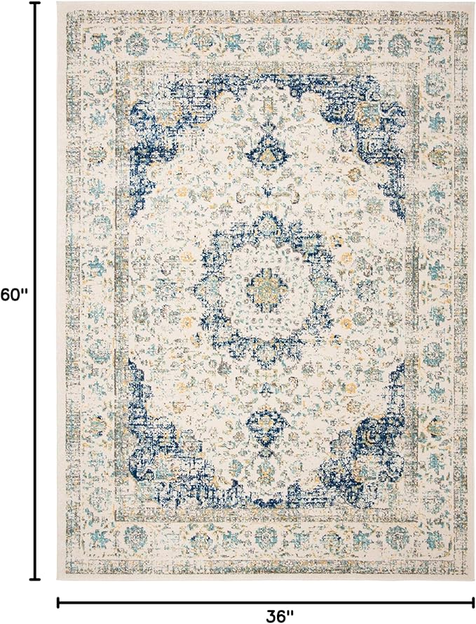 SAFAVIEH Area Rug 3x5 - Evoke Collection - Ivory & Blue, Shabby Chic Oriental Medallion Design, Non-Shedding & Easy to Clean, Ideal for Living Room, Bedroom, Dining Space (EVK220C)