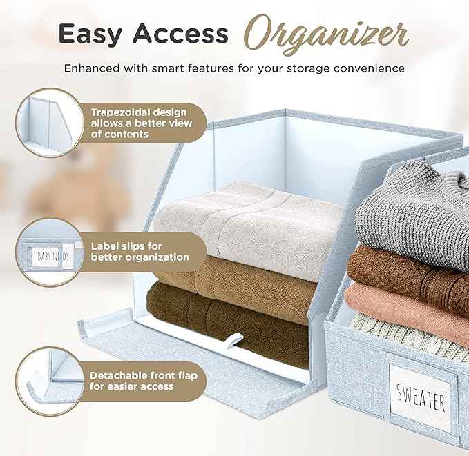 Trapezoid Storage Bins – 12"x12"x10"x 4" Closet Shelf Organizer & Baskets, Fabric Storage Baskets, Collapsible Organizer Boxes for Towels, Baby Clothes, Spring Wardrobes – Light Blue, 3 Pack