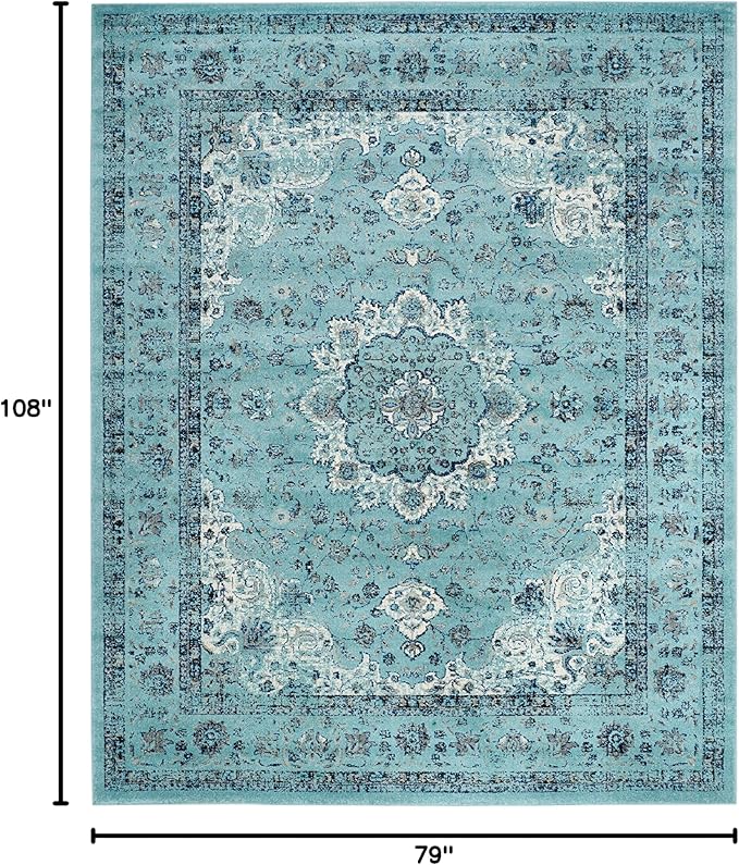 SAFAVIEH Evoke Collection Area Rug - 6'7" x 9', Light Blue, Shabby Chic Oriental Medallion Design, Non-Shedding & Easy to Clean, Ideal for Living Room, Bedroom, Dining Space (EVK220E)