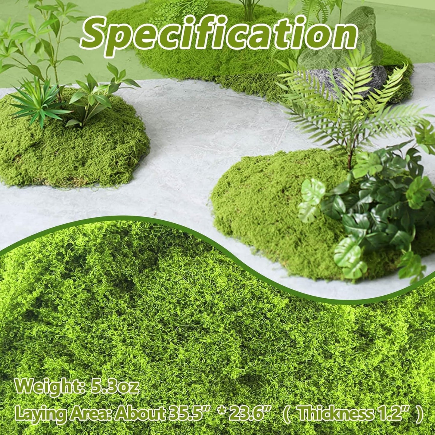 Potanro Faux Green Moss 5.3oz Artificial Fake Plant Moss Preserved Moss for Potted Plants Indoor Plants, Crafts, Planters, Bonsai Artifcial, DlY Floral Decorative Moss, Garden Wedding Decor