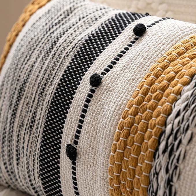 BlissBlush Decorative Lumbar Throw Pillow Cover 14x24 Boho Yellow Mustard Accent Cushion for Couch Sofa Farmhouse Pillowcase for Bedroom Living Room Home Décor Cover ONLY