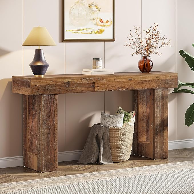 Tribesigns 63-Inch Long Console Table, Wooden Rectangular Sofa Table Behind The Couch, Farmhouse Entryway Table for Entrance, Hallway, Living Room (Mix Brown)