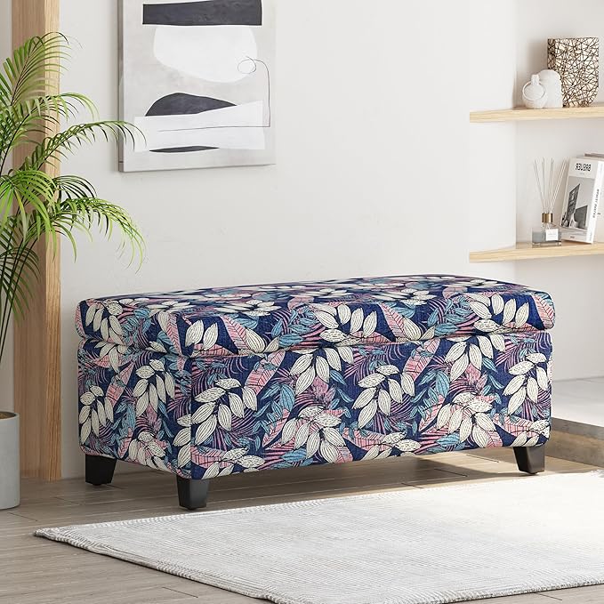 Christopher Knight Home Nesbit Living Room Ottoman with Storage, Entryway Fabric Upholstered Storage Ottoman Bench, Rectangular Sofa Foot Stool, Bedroom End of Bed Bench, Shoe Organizer, Multicolor