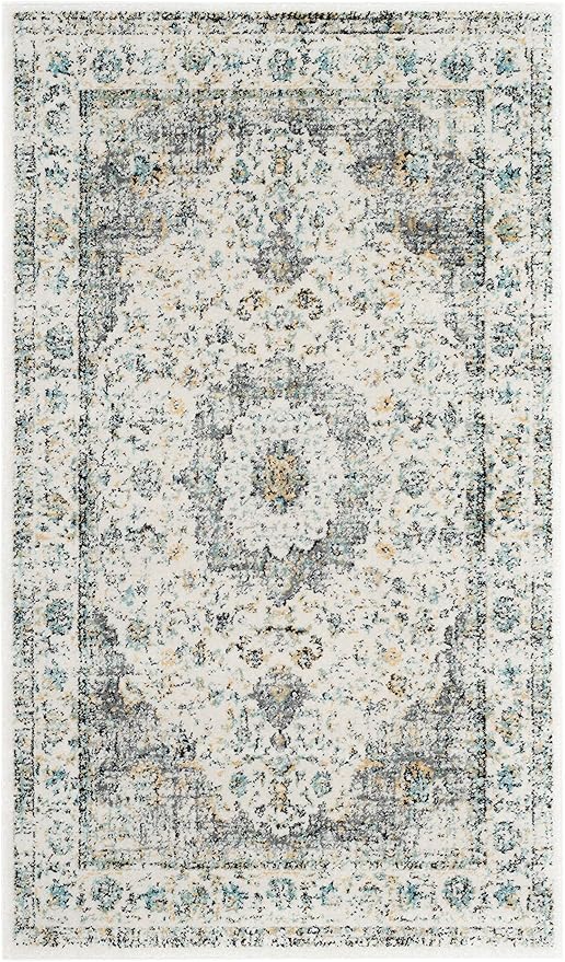 SAFAVIEH Area Rug 3x5 - Evoke Collection - Grey & Gold, Shabby Chic Oriental Medallion Design, Non-Shedding & Easy to Clean, Ideal for Living Room, Bedroom, Dining Space (EVK220B)