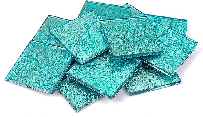 Milltown Merchants™ 1.8 Inch (48mm) Blue Foil Mosaic Tile - Bulk Aqua Mosaic Tiles - 1 Pound (16 oz) Tile Assortment for Backsplash, Murals, Stepping Stones, and Mosaics