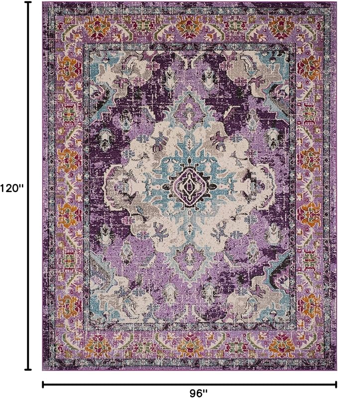 SAFAVIEH Monaco Collection Area Rug - 8' x 10', Violet & Light Blue, Non-Shedding & Easy to Clean, Distressed Medallion Design, Ideal for Living Room, Bedroom, Dining Space (MNC243L)