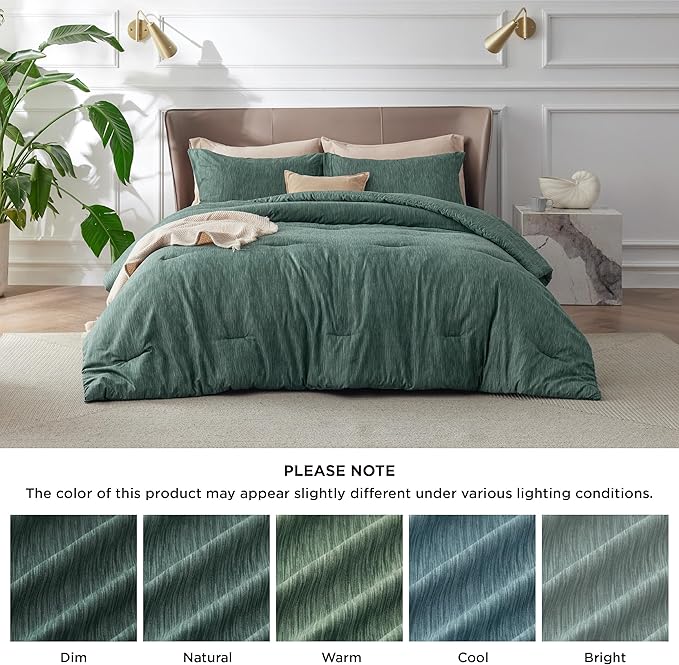 Bedsure Queen Comforter Set - Emerald Green Soft Bedding for All Seasons, Cationic Dyed Bed Set, 3 Pieces, 1 Queen Size Comforter (90"x90") and 2 Pillow Shams (20"x26"+2")