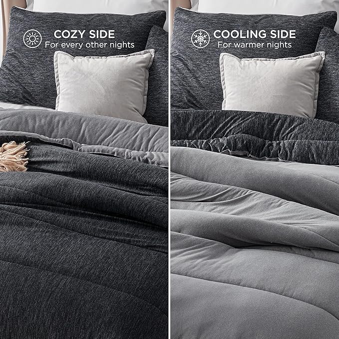 Bedsure California King Comforter Set - Cooling and Warm Bed Set, Charcoal Black Reversible Bedding for All Season, 3 Pieces, 1 California King Size Comforter (104"x96") and 2 Pillow Cases (20"x36")