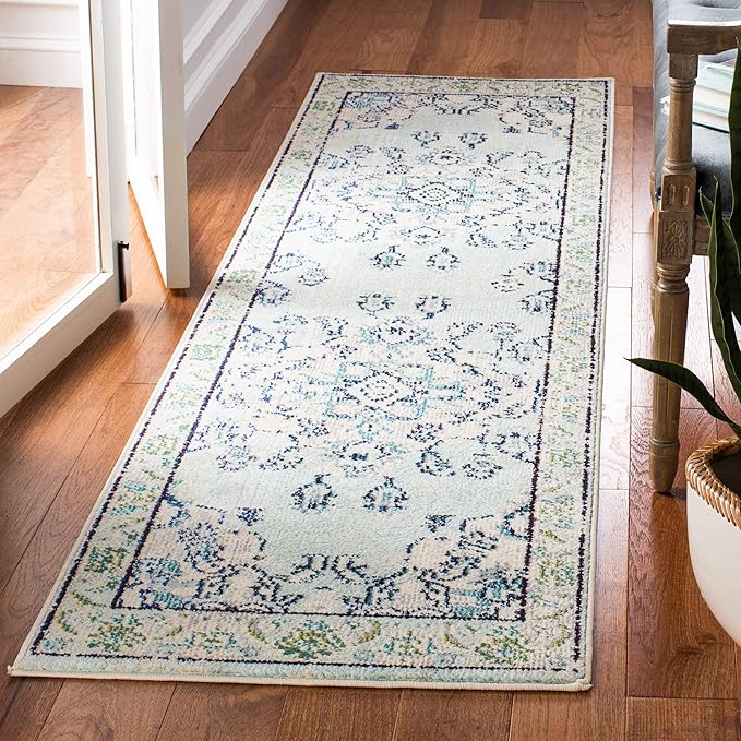 SAFAVIEH Monaco Collection Runner Rug - 2'2" x 10', Light Blue & Ivory, Non-Shedding & Easy Care, Ideal for High Traffic Areas in Living Room, Hallway, Foyer, Bedroom (MNC243K-210)