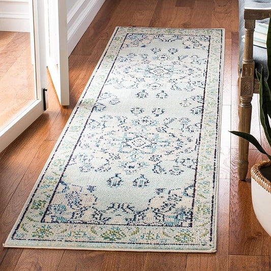 SAFAVIEH Monaco Collection Runner Rug - 2'2" x 12', Light Blue & Ivory, Non-Shedding & Easy Care, Ideal for High Traffic Areas in Living Room, Hallway, Foyer, Bedroom (MNC243K-212)