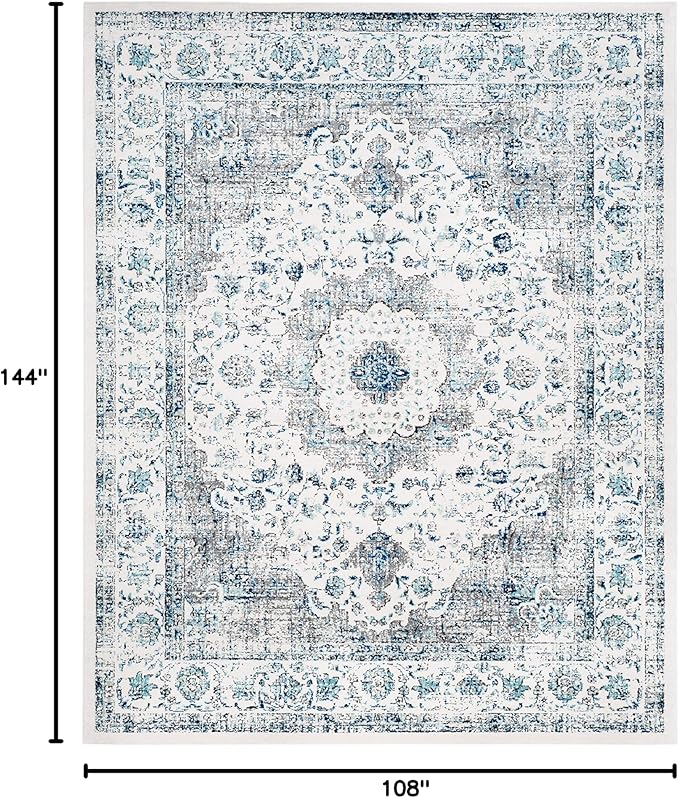 SAFAVIEH Area Rug 9x12 - Evoke Collection - Large - Ivory & Grey, Shabby Chic Oriental Medallion Design, Non-Shedding & Easy to Clean, Ideal for Living Room, Bedroom, Dining Space (EVK220D)