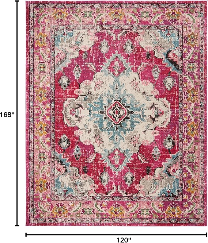 SAFAVIEH Monaco Collection Area Rug - 10' x 14', Pink & Multi, Non-Shedding & Easy to Clean, Distressed Medallion Design, Ideal for Living Room, Bedroom, Dining Space (MNC243D)