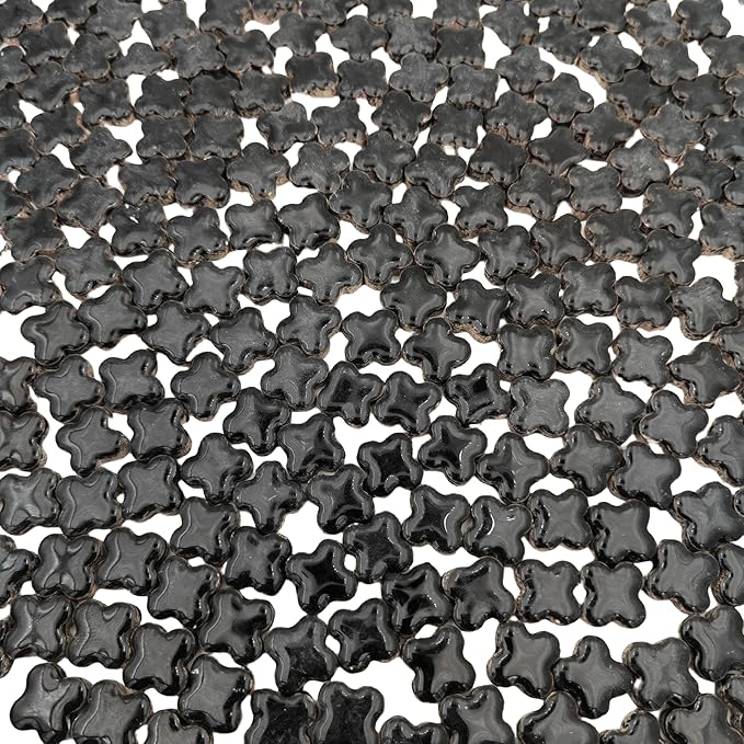500g/1.1lb Random Color Irregular Ceramics Mosaic Tiles,DIY Making Creative Ceramic Mosaic Tiles for DIY Craft Plates Flowerpots Vases Cups Mosaic Making Supplies (Black Lucky Clover)