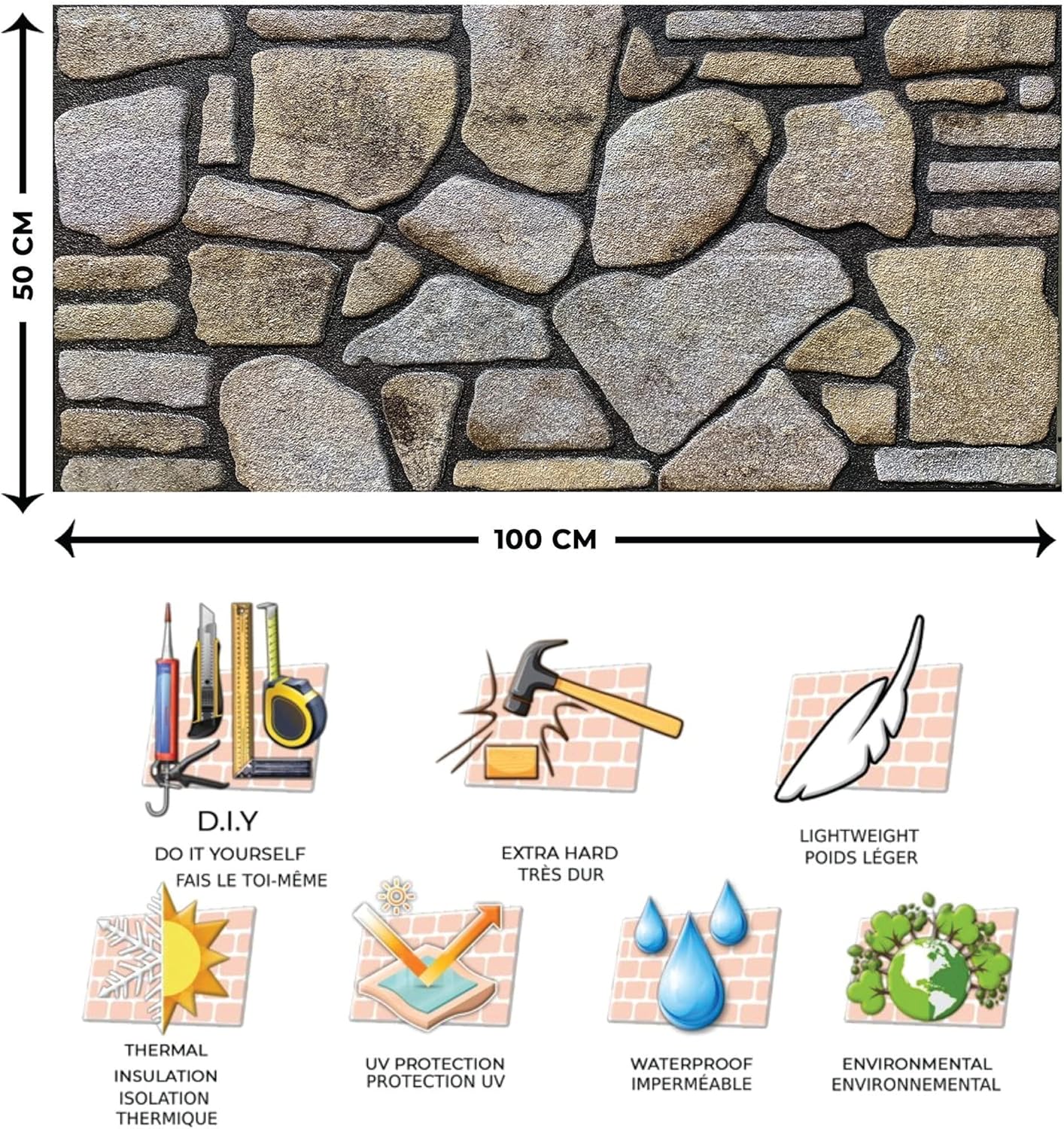 Dundee Deco 3D Wall Panels - Cladding Ochre Brown Stone Look Wall Paneling, Styrofoam Facing for Interior and Exterior Applications, DIY, Sample, Size 10 x 10 in.
