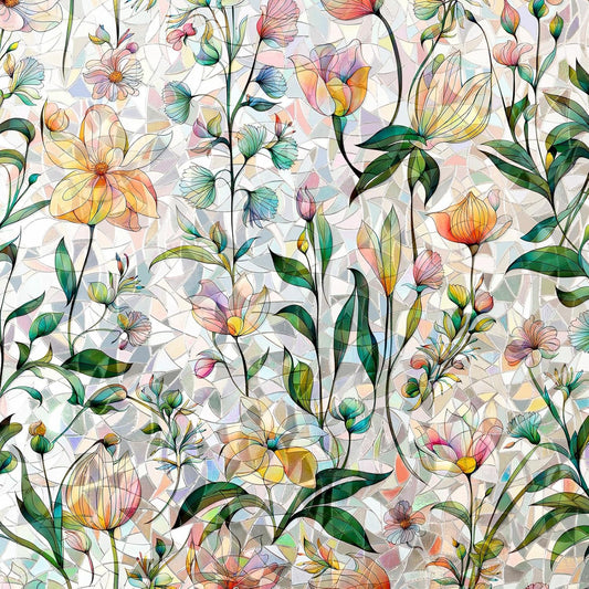 Rainbow Window Privacy Film 3D Floral Decorative Stained Glass Window Film Anti UV Non-Adhesive Reusable 17.5" x 157.4" for Home Room Car Glass Cling