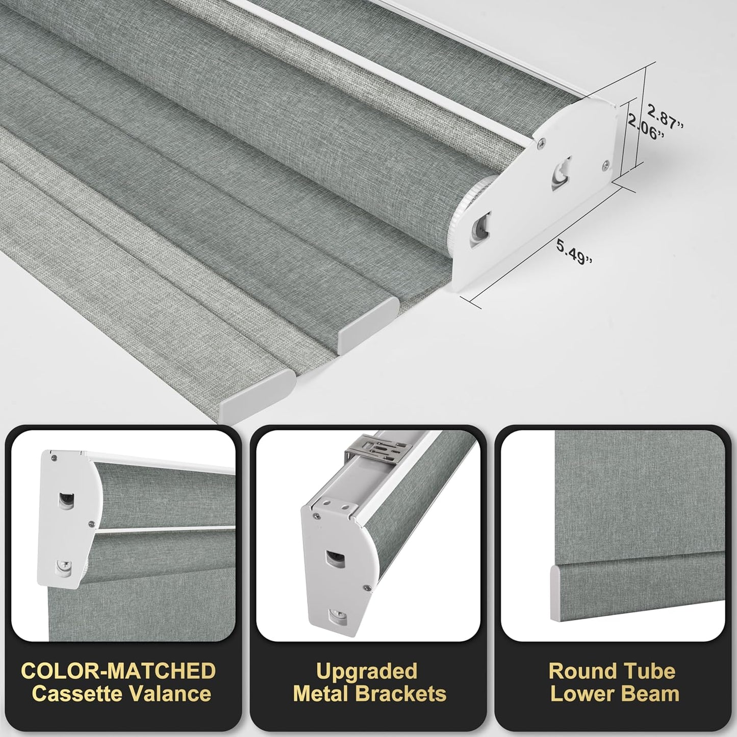 BERISSA Cordless Dual Roller Shades with Cassette Valance,Double Window Shades Blackout and Light Filtering Shades,Day and Night Roller Shades for Home Office Door.Linen Grey.53 W x 36" H