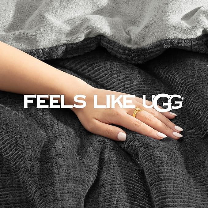 UGG Remina Twin Comforter Set 4 Piece Bed in a Bag with Throw Blanket, Decorative Pillow, Sham, and Reversible Comforter Hypoallergenic Washable College Dorm Bedding, Twin XL, Charcoal Grey