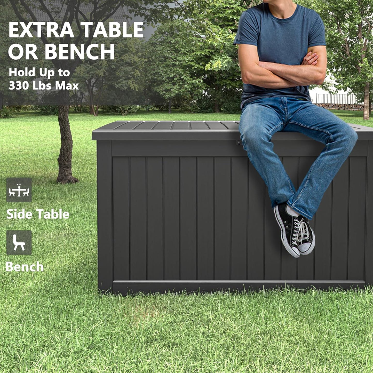 180 Gallon Outdoor Storage Box, Deck Box Resin Waterproof and UV Resistant Lightweight Deck Box for Garden Tools, Pool Supplies Organization