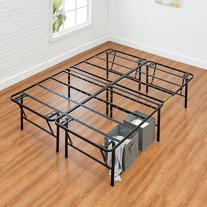 Amazon Basics Foldable Metal Platform Bed Frame with Storage, Sturdy Steel, No Box Spring Needed, 18 Inches High, Tool-Free Easy Assembly, Noise-Free, Queen Size, Black