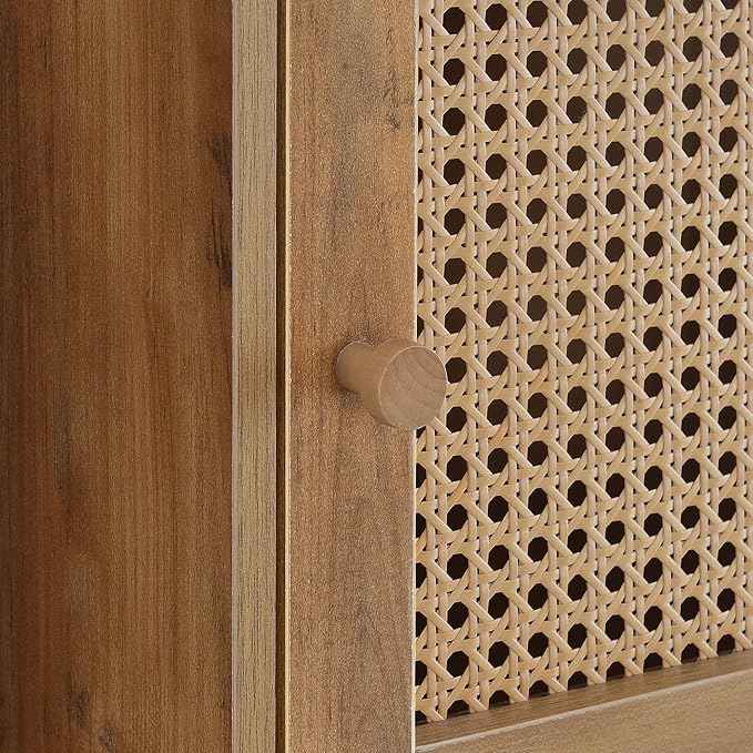 Convenience Concepts Xtra Storage Boho Weave 3 Door Cabinet 16.5" - Modern Rattan Organizer with Shelf for Living Room, Bathroom, Office, Home Library, Closet, Brown Autumn Haze/Beige Barley
