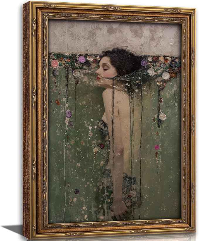Vintage Gold Framed Ophelia Wall Art, Romantic Victorian Gothic Oil Painting Canvas Print, Dark Academia Wall Decor, Antique Woman Portrait Picture, Moody Floral Poster Artwork for Living Room Bedroom