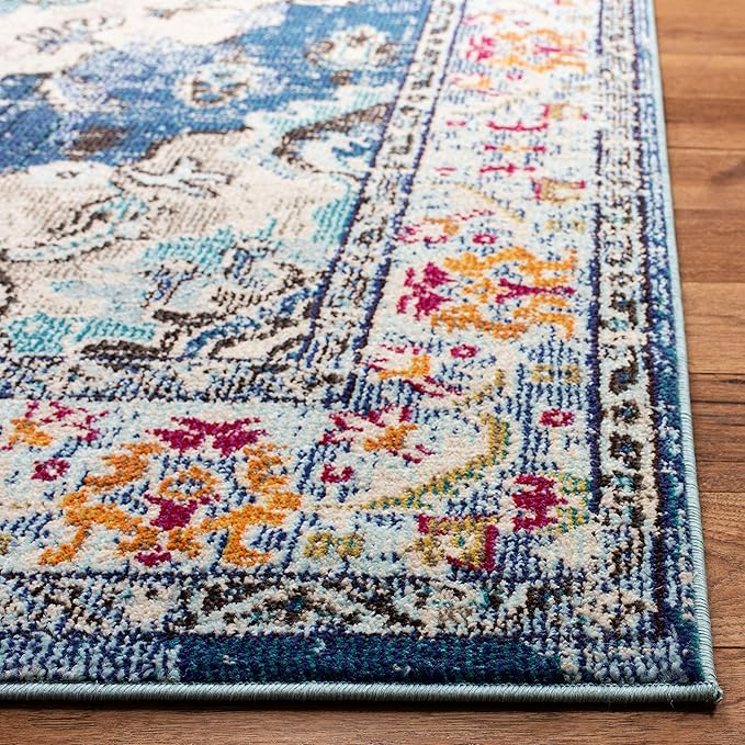 SAFAVIEH Monaco Collection Area Rug - 12' x 18', Navy & Light Blue, Non-Shedding & Easy to Clean, Distressed Medallion Design, Ideal for Living Room, Bedroom, Dining Space (MNC243N)