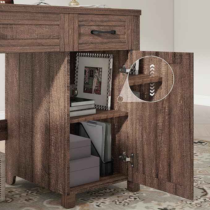 Vabches Farmhouse 47" Executive Desk, Computer Desk with Drawers and Storage Cabinet, Workstation Computer Desk for Home Office, Study.Red-Brown