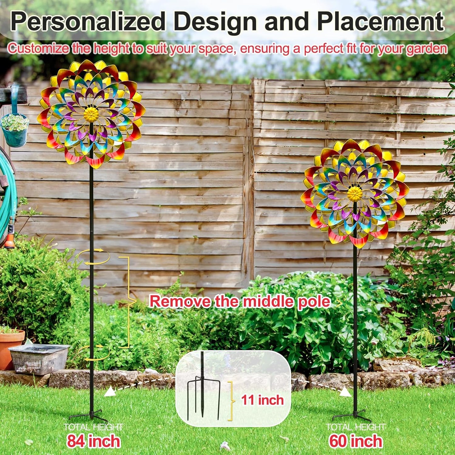 Garden Wind Spinners Outdoor Large Metal, 84'' Yard Art Wind Sculptures & Spinners, Windmills Gifts for Mother's Day Birthday Lawn Patio Decor(Rainbow)