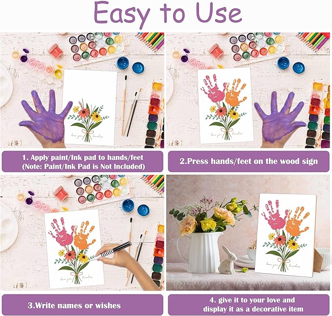 Mother's Day Christian Flower Handprint Art Wooden Making Sign, Mothers Day Crafts Bible Verse Gifts for Mom Grandma Grandmother, Baby Handprint Keepsake for Family Sunday School Activities, 9x12 In
