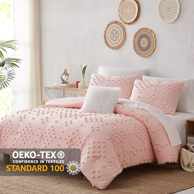 Geniospin Pink Twin Comforter Set for Girls- 5 Pieces Pom Tufted Bed in A Bag Twin Bedding Sets with Sheets, Pillowcases & Shams, All Season Kids Comforter Set
